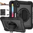 thumbnail image 2 of Dteck Case Compatible with iPad 10th Generaiton 10.9 inch 2022 Release,Shockproof Armor Heavy Duty Rubber Rugged Case 360 Rotating Kickstand Hand Strap Cover with Shoulder Strap,Black, 2 of 9