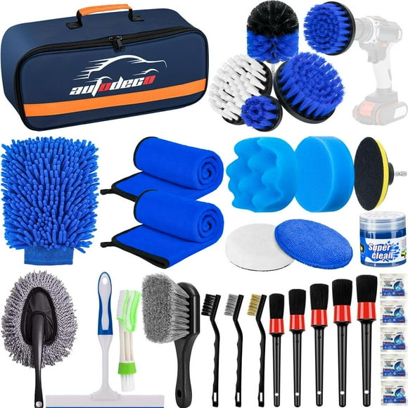 Juego de Cepillos para Detalles de Coche AUTODECO Azul con Accesorios Completos de Limpieza Automotr