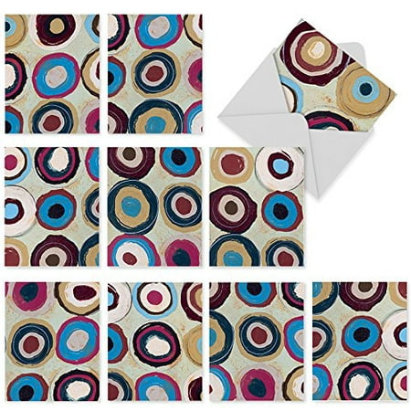 'M2025 SWIRLING DREAMS' 10 Assorted All Occasions Notecards Featuring Artistic Brightly Painted Circular Designs with Envelopes by The Best Card