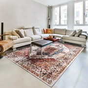TWINNIS Boho Area Rug Vintage Tribal Carpet Anti-Slip Rug Washable Persian Carpet for Living Room Bedroom,Orange,4'x6'