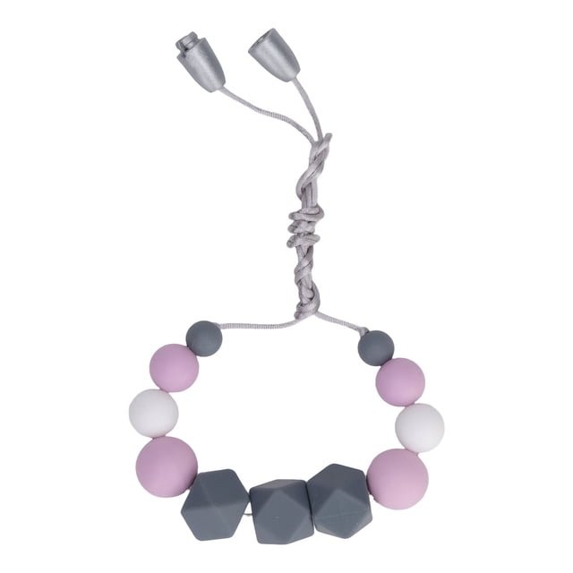 Collar de dentición para bebés, exquisito collar de silicona suave masticable con cuentas para masaje de encías, color morado claro