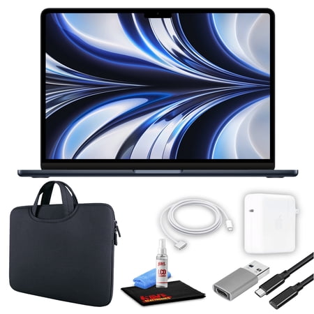 Apple MacBook Air 13" Laptop (M2 Chip, 8-Core CPU, 8GB RAM) (Mid 2022, 512GB SSD, Midnight) (MLY43LL/A) Bundle with Black Zipper Sleeve, USB-C Extension Cable, and Screen Cleaning Kit