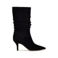 thumbnail image 2 of NINE WEST Womens Black Ruched Mycki Pointy Toe Stiletto Zip-Up Leather Dress Boots 7 M, 2 of 4