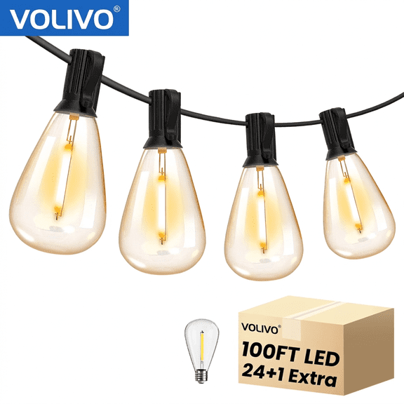 VOLIVO 100FT Outdoor String Lights, Patio Lights with 24 1 S11 Hanging Bulbs, Connectable & Waterproof, Ideal for for Backyard, Garden, Outdoor Decor