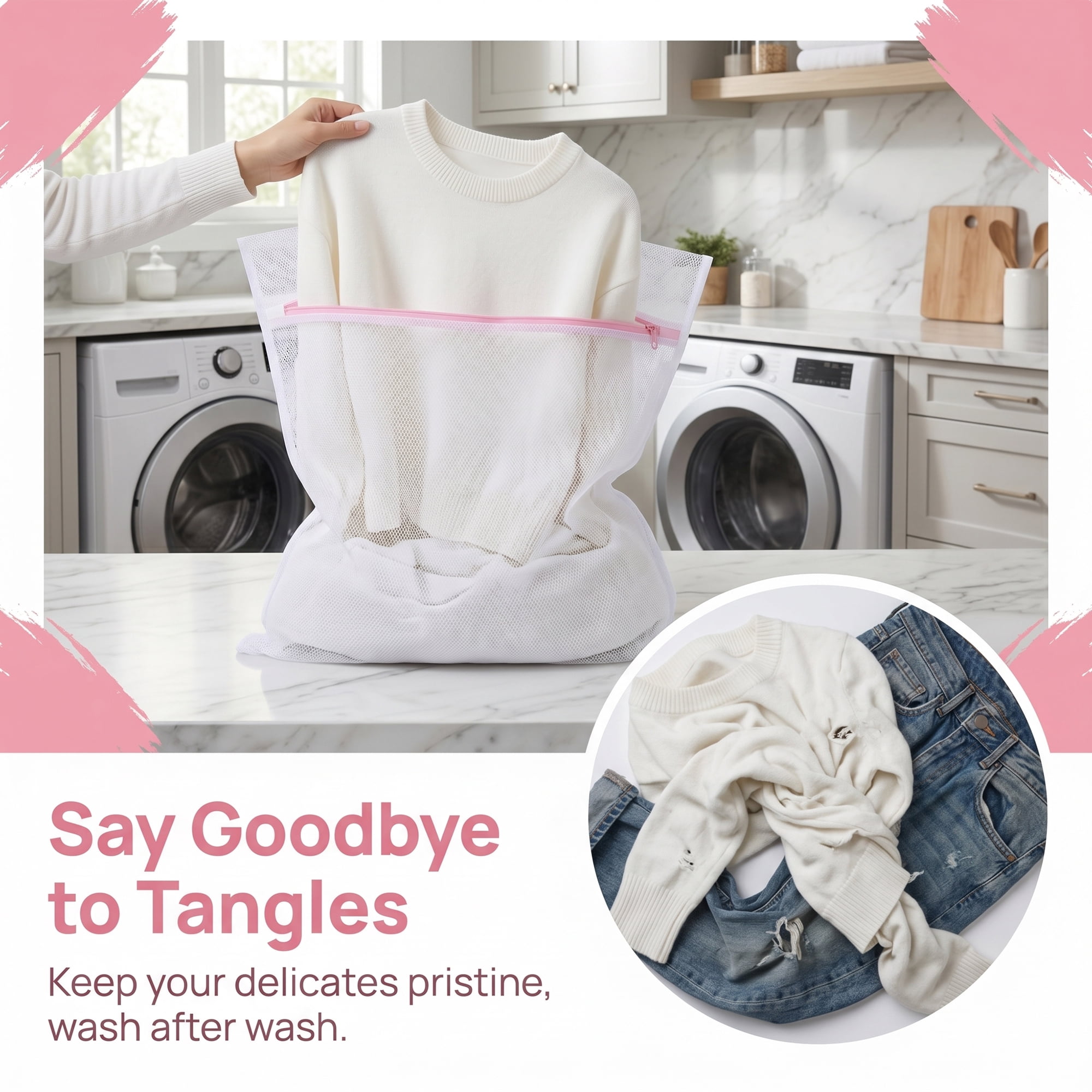 Unique Bargains 3Pcs Durable Mesh Zipper Closure Laundry Bag White 19.7" x 23.6"