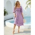 thumbnail image 3 of OYang Women's Short Sleeve Ruffle A-Line Dress, Casual Square Neck Puff Sleeves Dress for Ladies, 3 of 7