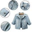 thumbnail image 4 of Chenyin Women's 3/4 Sleeve Denim Jacket Slim Denim Trucker Jean Coats Womens Lapel Spring Fall Shrug Top S-5xL, 4 of 9