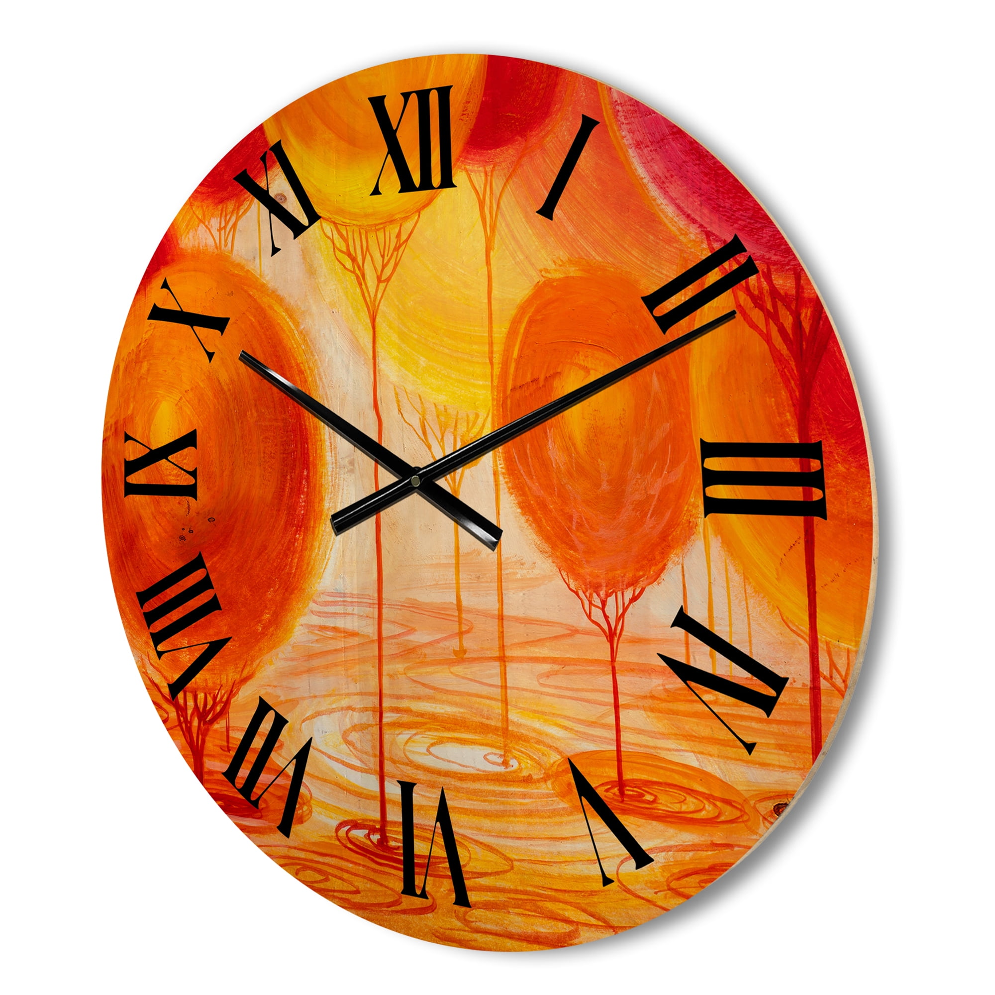Designart 'Ornamental Colourful Trees II' Modern Wood Wall Clock