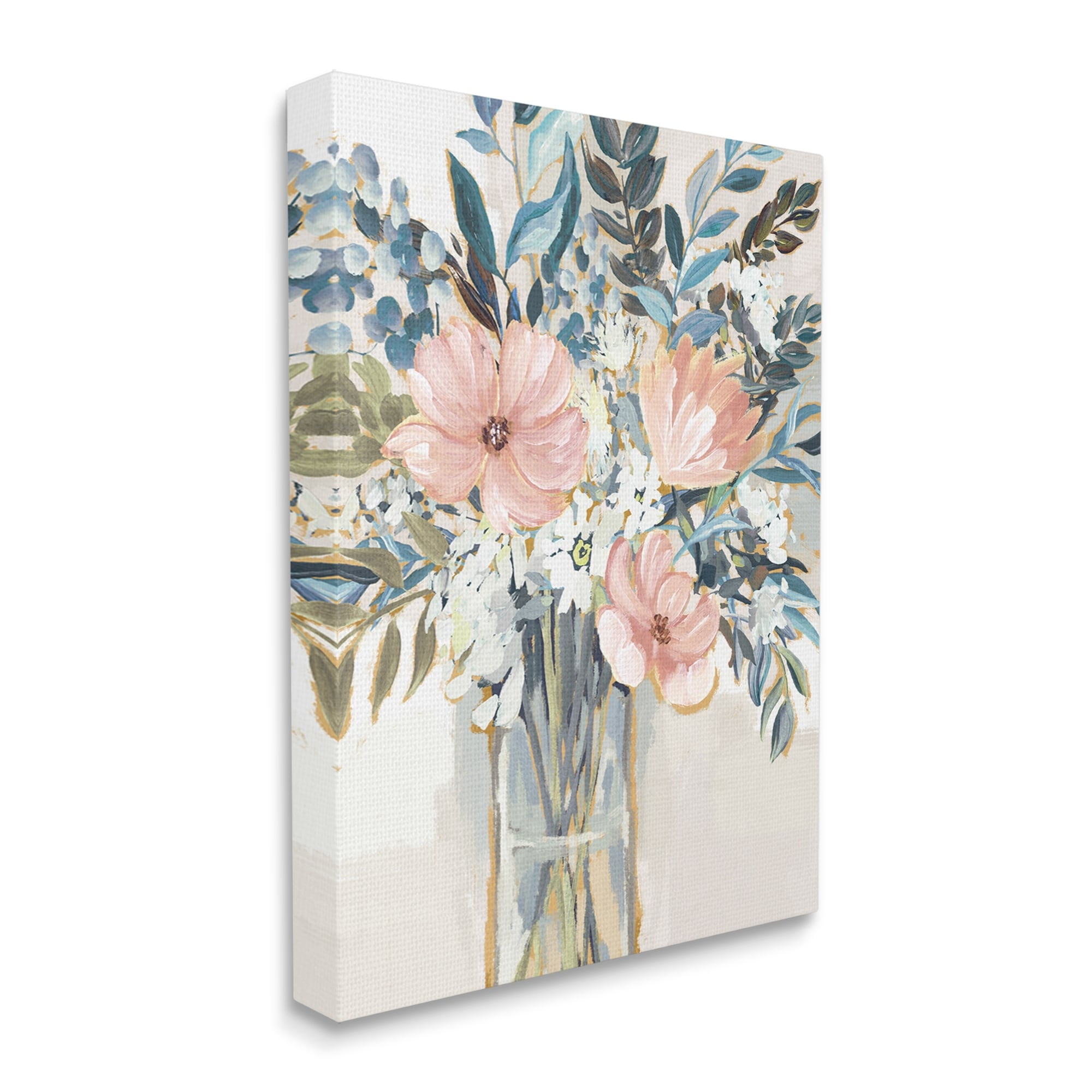 Stupell Industries Beautiful Blue Pink Flower Bouquet Painting Delicate Blossoms Modern Drawing Gallery-Wrapped Canvas Print Wall Art, 16 x 20, Design by Nina Blue
