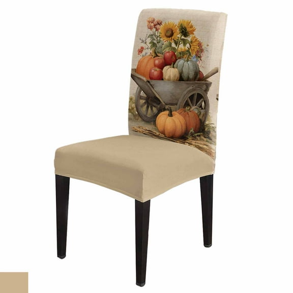Dining Chair Covers Set of 4 Thanksgiving Sunflower Pumpkin Cart Wheat Vintage Fall Stretch Parsons Chair Slipcovers Removable Washable Chair Cover Protector for Kitchen Dining Room Hotel