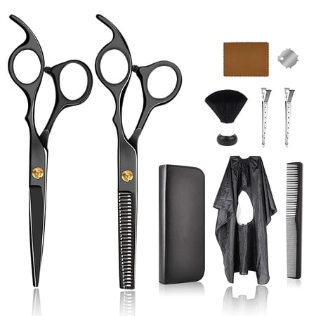 LEXVSS Hair Cutting Scissors Set, Hair Dressing Scissors Kit, Thinning Shears, Munual Sharp Scissors, Clips and Windowed Cape