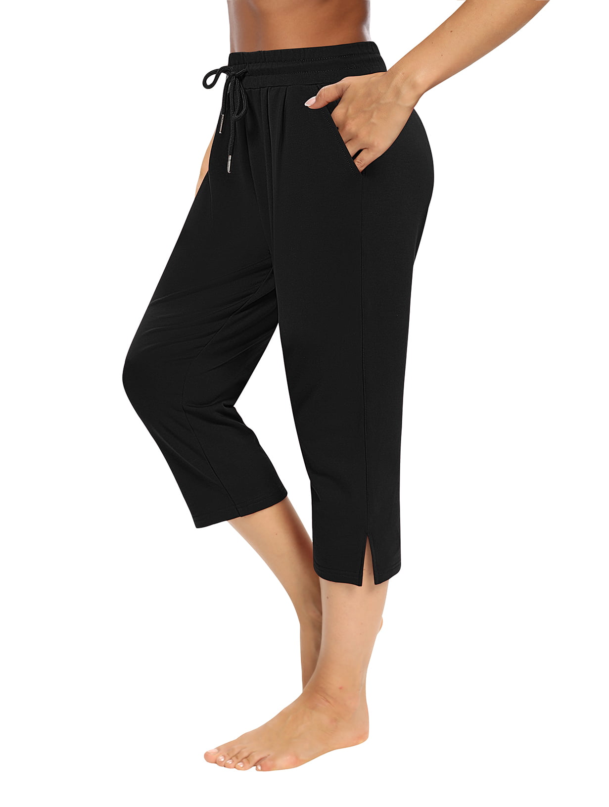 Sarin Mathews Womens Capri Pants Comfy Wide Leg Drawstring Sweatpants Lounge Pajama Capris Workout Pants with Pockets 