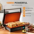thumbnail image 4 of Panini Press Grill, 1000W Sandwich Maker with Non-Stick Coated Plates, Opens 180 Degrees for Any Size of Food, 3-in-1 Sandwich Press Electric Grill, Stainless Steel Surface and Removable Drip Tray, 4 of 5