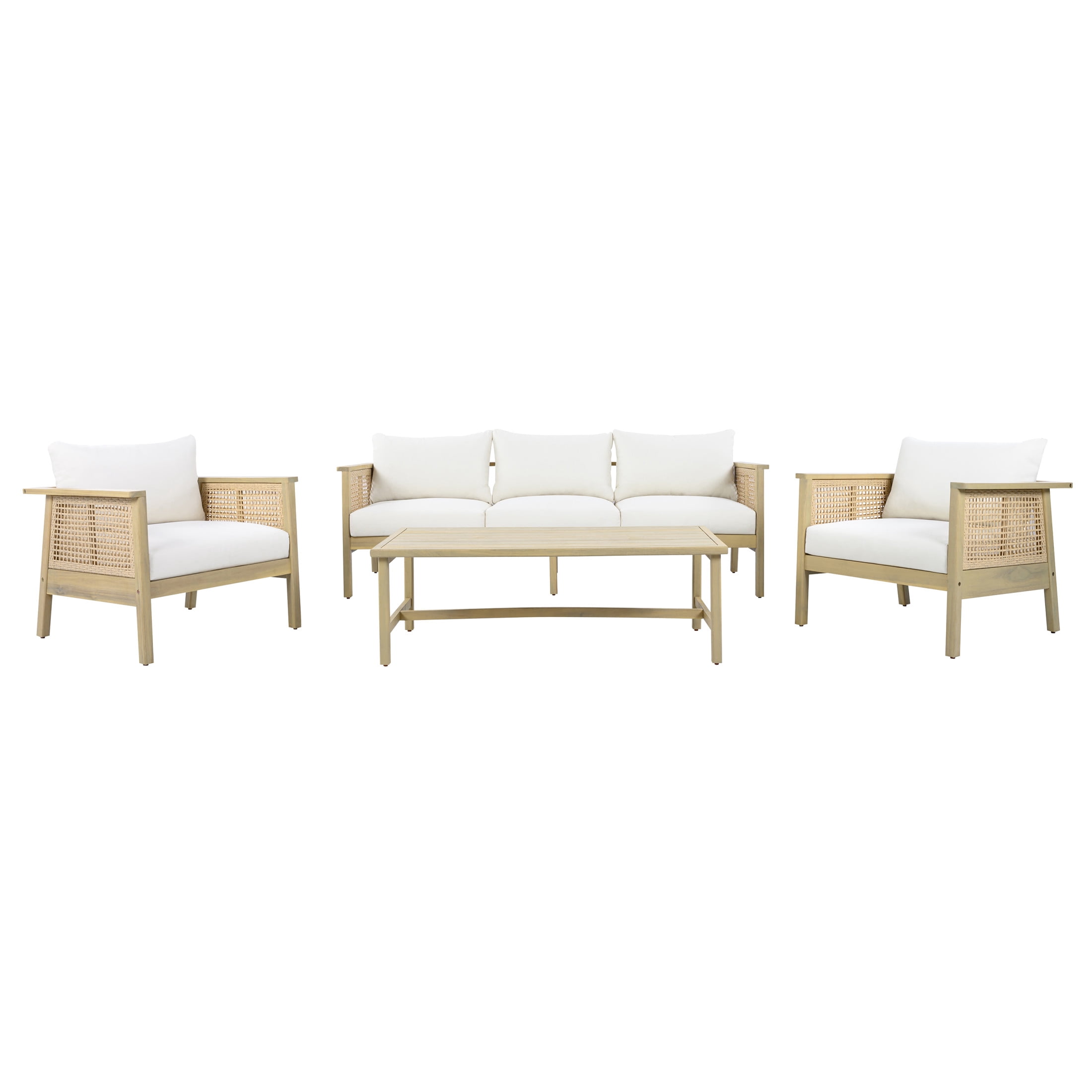Christopher Knight Home 4-Piece Patio Acacia Wood Conversation Set with Coffee Table, 5 Seats, Light Teak