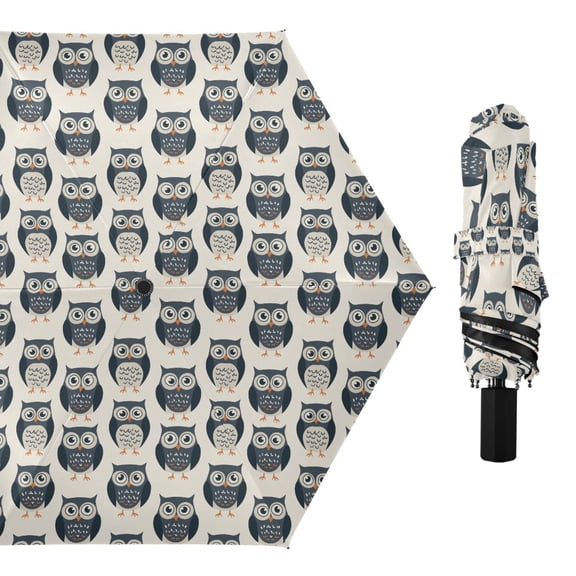 Hand Drawn Owls Compact Sun Umbrella Windproof Travel Umbrellas for Rain Strong Portable UV Protection