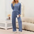 thumbnail image 5 of Usloyux Women's 2 Piece Lounge Set V Neck Long Sleeve Pullover Top and Wide Leg Pants Matching Tracksuit Outfits with Solid Casual Style, Blue XL, 5 of 8