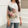 thumbnail image 3 of HAVUITYY Independence Day 3/4 Sleeve Sweaters for Womens, Plus Sized Fashion Flag Printed Crew-Neck Pullover, Women's Spring Going Out Tops for Gifts & Wear, 3 of 5