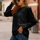 thumbnail image 3 of Blusa de gasa con manga larga y cuello redondo para mujer, para oficina, hogar, trabajo, negro, M, 3 of 6