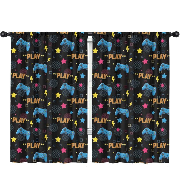 Blackout Kids Curtains,Game Controller Black Pattern Children's Insulated Curtains Set Of 2,Bedroom Essentials,Toddler Room Decor 52"x84"