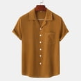 thumbnail image 2 of YYDGH Men's Short Sleeve Button Up Shirts Summer Casual Pocket Beach Shirts Brown M, 2 of 9