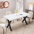 thumbnail image 1 of 70.87"Modern Square Dining Table with Printed White Marble Table Top+Black X-Shape Table Leg, 1 of 10