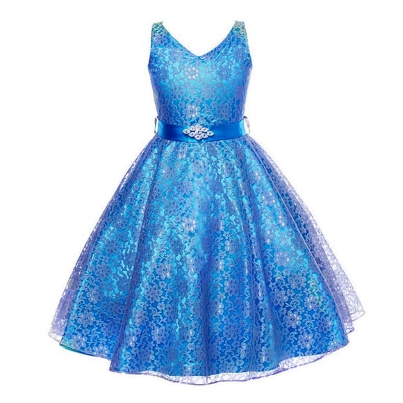 FhsagQ Dresses Girls' Christmas Dresses Size 10-12 for Graduation Black Children's Dress Big Children's Sleeveless Lace Princess Fluffy Dress Girls Wedding Dress Flower Girl Dress Blue 5-6 Years