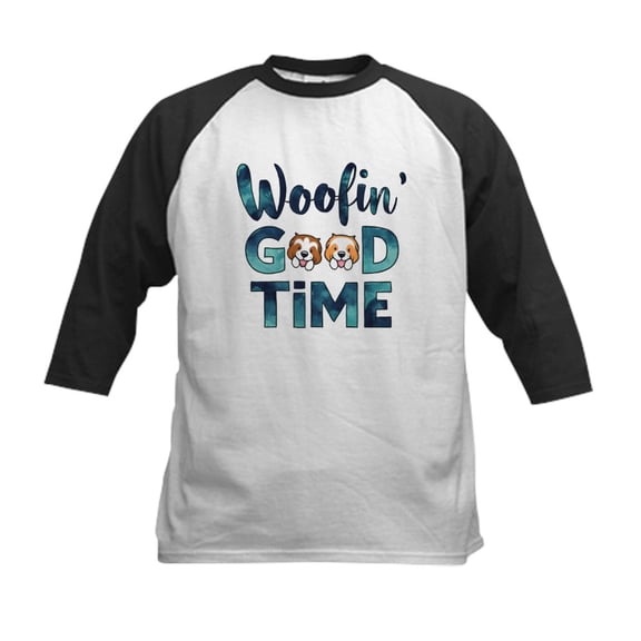 CafePress - Woofing Good Time Kids Baseball T Shirt - Kids Cotton Baseball Jersey, 3/4 Sleeve Shirt