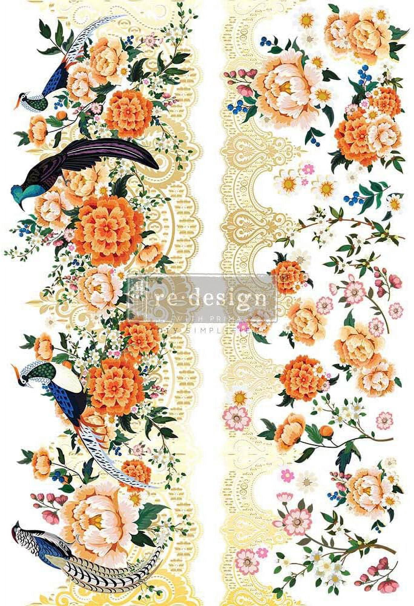 Redesign With Prima Decor Transfers â€“ Cece Pheasants & Peonies â€“ Total Sheet Size 24â€³x 35â€³, Cut into 2 Sheets 655350657130