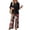 Red, variant on Womens 2 Piece Lounge Outfits 3/4 Sleeve V Neck Button Top Leaf Print Wide Leg Pants Casual Spring Summer Vacation Set