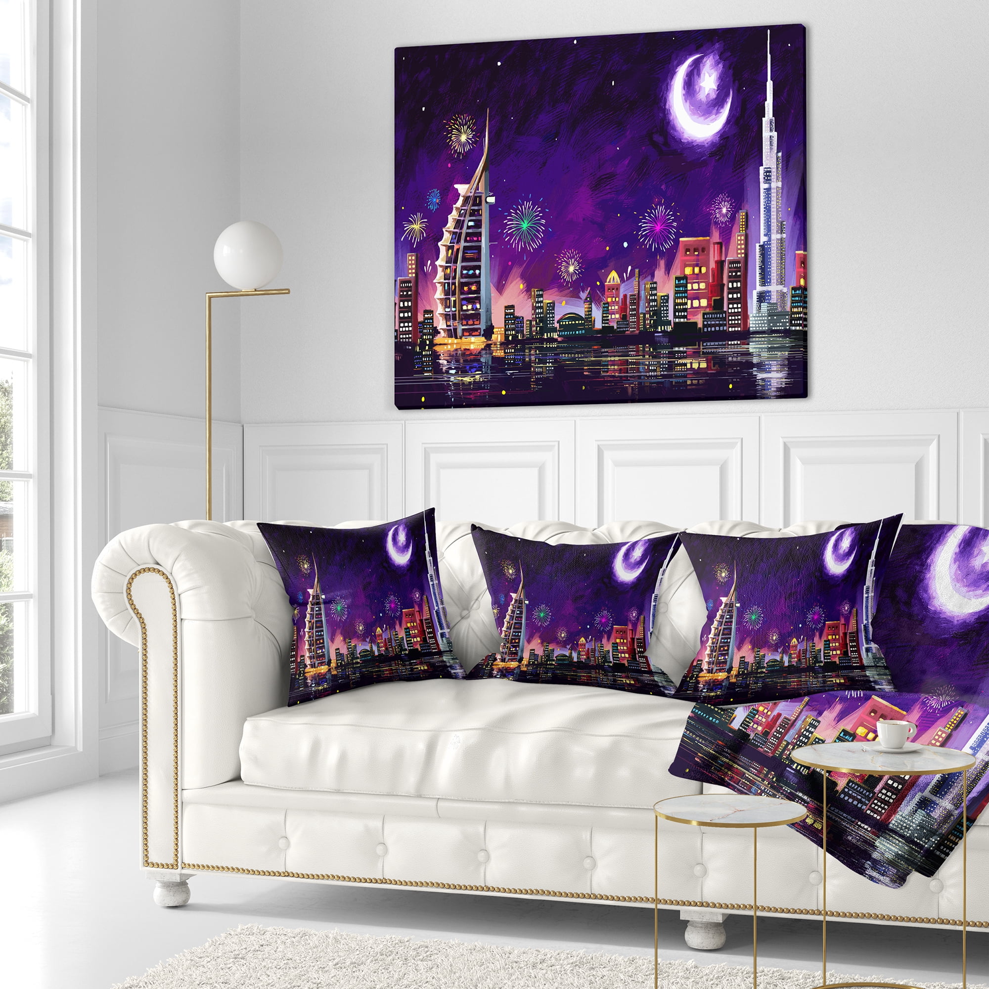 Designart Eid Celebration in Dubai - Cityscape Digital Throw Pillow - 18x18