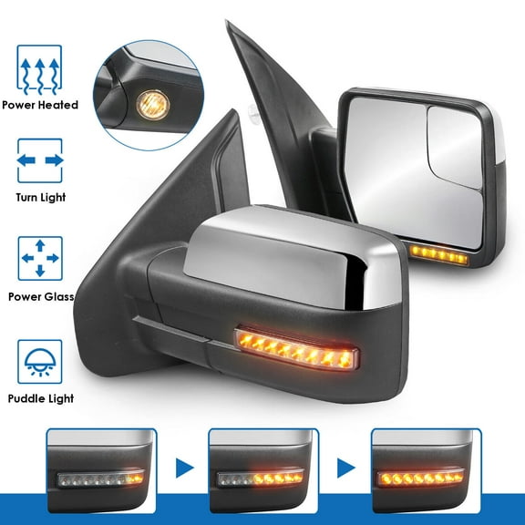 MOSTPLUS Pair Power Heated Tow Mirrors Dynamic Streamer Signal for 04-14 Ford F150 F-150
