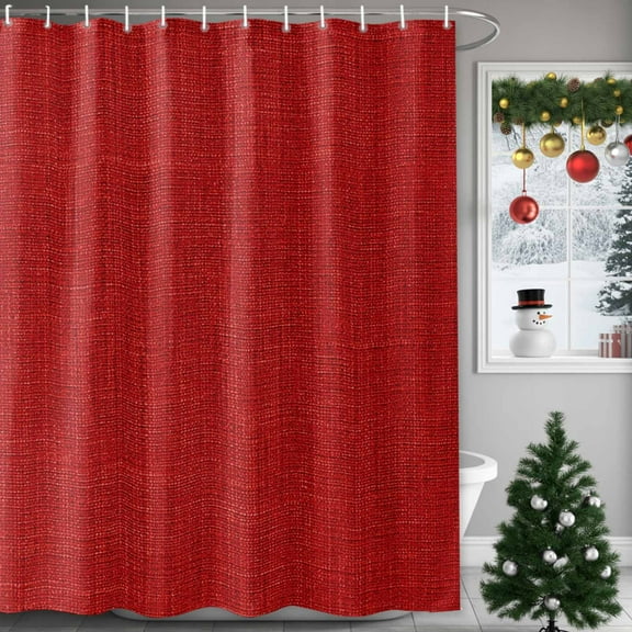 Shower Curtain 72"W x 84"L Red Rustic Vintage Burlap Texture Fabric Shower Curtains Set with Hooks Water Repellent Bathroom Curtains Machine Washable Bathroom Accessories