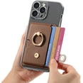 thumbnail image 2 of Wallet Stick on Phone Case, Credit Card Holder with Ring for Back of Phone Cases Flip Leather Wallet Sleeve Pouch Compatible with iPhone, Samsung Galaxy Android Most Smartphones Brown, 2 of 14