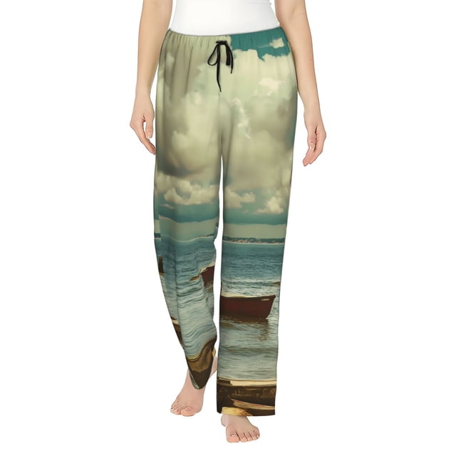 Balery Serene Coastal Blue Sky Pantalones de pijama para mujer, pijamas ultraligeros, pantalones de estar por casa-XX-Large