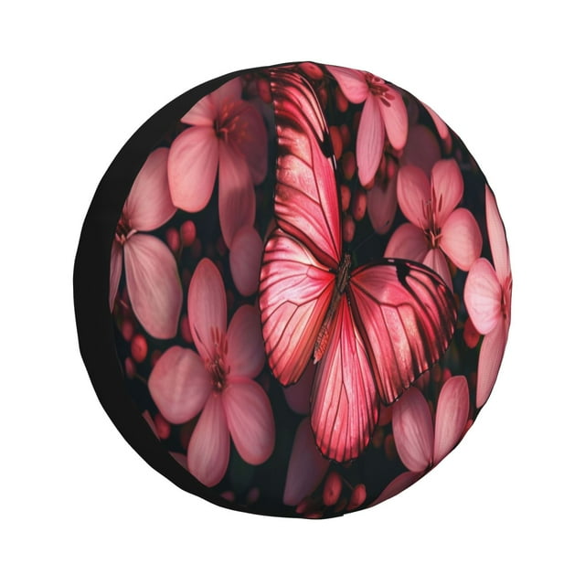 Bingfone Papillon Rose pour Pneu de Rechange Protecteurs de Roues Universels Résistants aux Intempéries pour Véhicule Récréatif Remorque de Voyage SUV Camion-16 Pouces