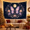 thumbnail image 3 of Butterfly Beneath a Full Moon and Floral Wreath, Dreamy Boho for Celestial Art Lovers, Botanical Wall Art, Housewarming Gift, Tapestry Wall Hanging for Bedroom and Living Room, 3 of 7