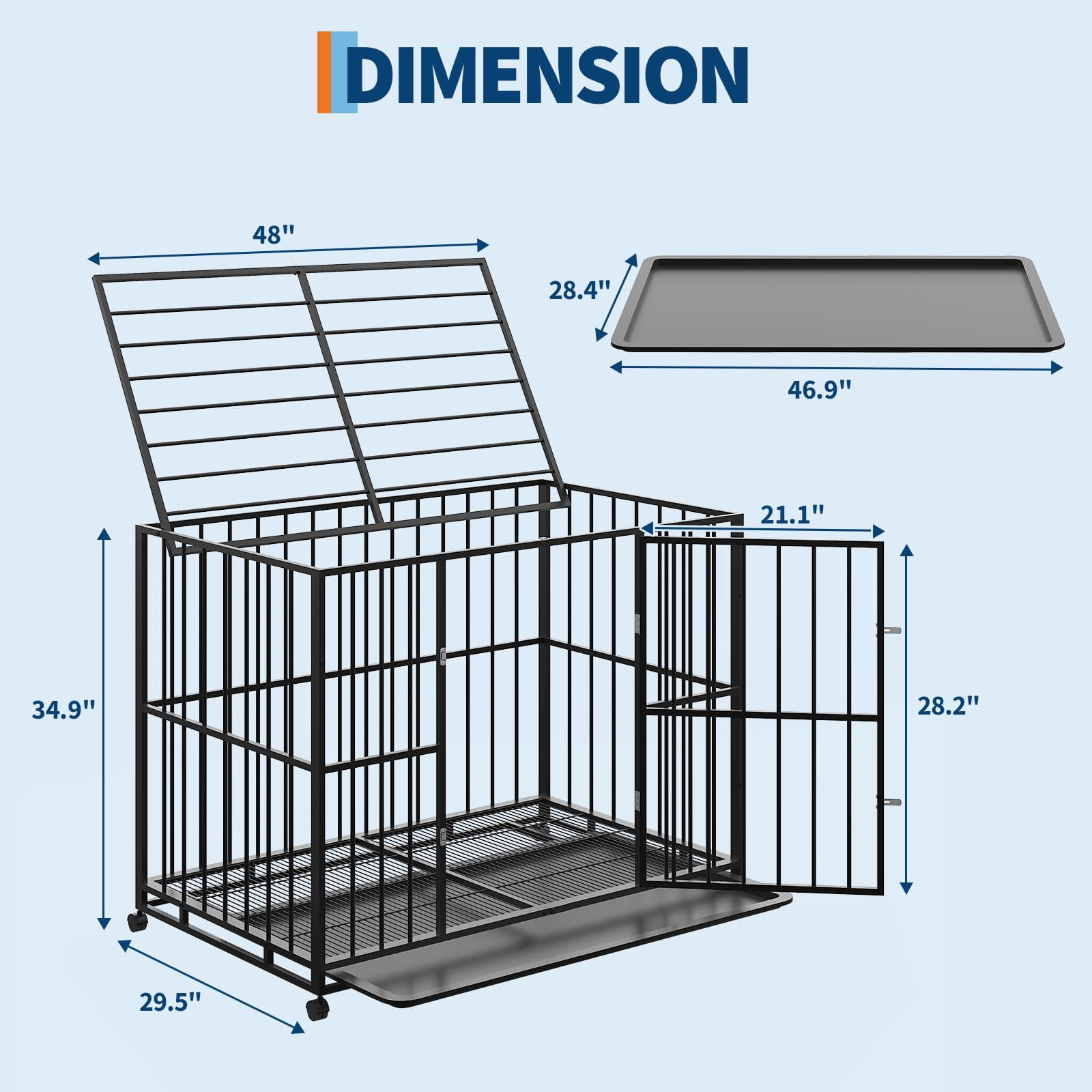 Huisuilinss Indestructible Dog Crate,Stainless Steel Dog Kennel Indoor,Stackable Escape Proof Dog Cage With Wheels,Double Door,Removable Tray For High Anxiety Dogs