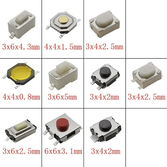 250PCS Tactile Push Button Switch Assortment Kit for SMD Applications