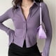thumbnail image 1 of Blouses polo lapel single-breasted flared Collar Solid sleeve shirt Five-color women's slim long-sleeve Casual Streetwear top, 1 of 5