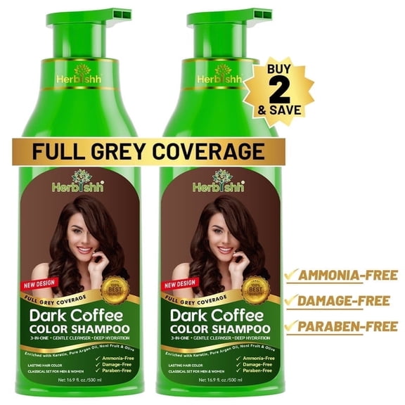 Herbishh Hair Color Shampoo - Magic Dye for Gray Hair, Lasting Color in Minutes - 1000 Ml, 3-In-1, Ammonia-Free (Dark Coffee)