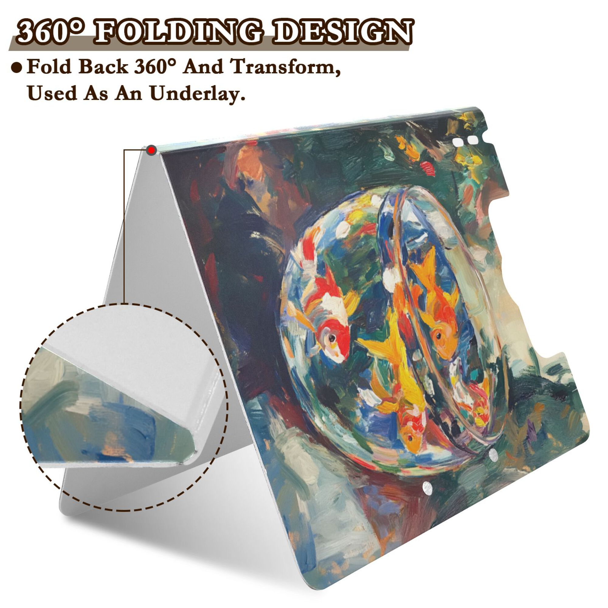 FORMRS A4 Clipboard Folder with Pen Holder Horizontal Foldable School Office Binder, Colorful Goldfish