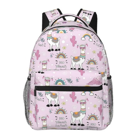 Ratiio No Drama Llama Print Eco-Friendly Casual Backpack, Water-Resistant Polyester Canvas Daypack with Smooth Zippers, Comfortable & Durable Travel Bag with Laptop Compartment