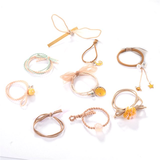9 Uds. Accesorios bonitos para el cabello para niñas, diadema elástica, soporte para cola de caballo (café)
