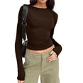 thumbnail image 2 of Siilsaa Womens Long Sleeve Shirts Basic Spring Crop Tops Fall Fashion Layering Slim Fitted Y2k Tops Brown,L, 2 of 5