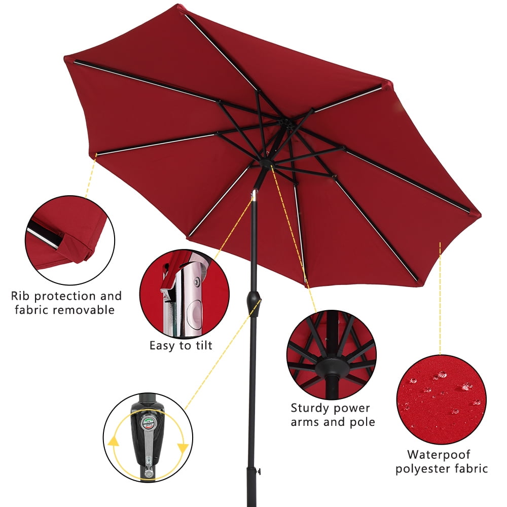 Kepooman 9FT Round Patio Umbrella, Outdoor Market Table Umbrella with Strip Light for Garden, Lawn, Backyard & Pool, Without Base, Wine Red Kepooman 9FT Round Patio Umbrella, Outdoor Market Table Umbrella with Strip Light for Garden, Lawn, Backyard & Pool, Without Base, Wine Red