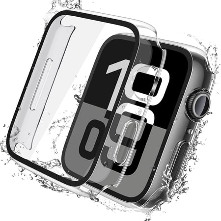 For Apple Watch Series 10 [46mm] Waterproof Case IC ICLOVER Full Cover Snap-On Cover with Built-in Clear Glass Screen Protector Anti-Scratch & Shockproof Hard PC Clear Bumper iWatch Series 10 46mm
