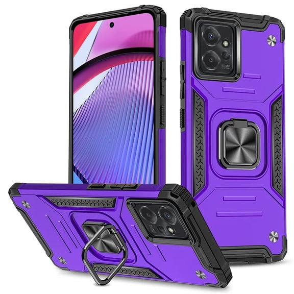 For Motorola Moto G POWER 5G 2023 XT2311DL Robust Stand Phone Case Cover Tempered Glass - Purple