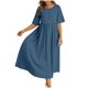 thumbnail image 1 of Vestido de mujer de moda con cuello redondo, mangas de cinco puntas, holgado, de algodón, con bolsillos y largo medio - Tejido de algodón y lino, estampado floral - Adecuado para el día a día, fies, 1 of 7