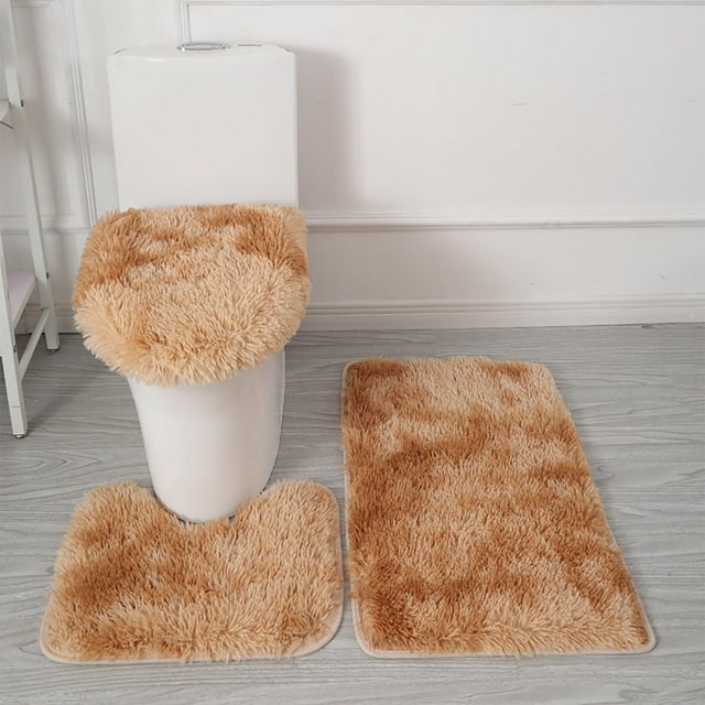 Home Textiles ! PEZHADA Tie Dyed Plush Carpet Plush Toilet Three Piece Set Non Slip Mat Bath