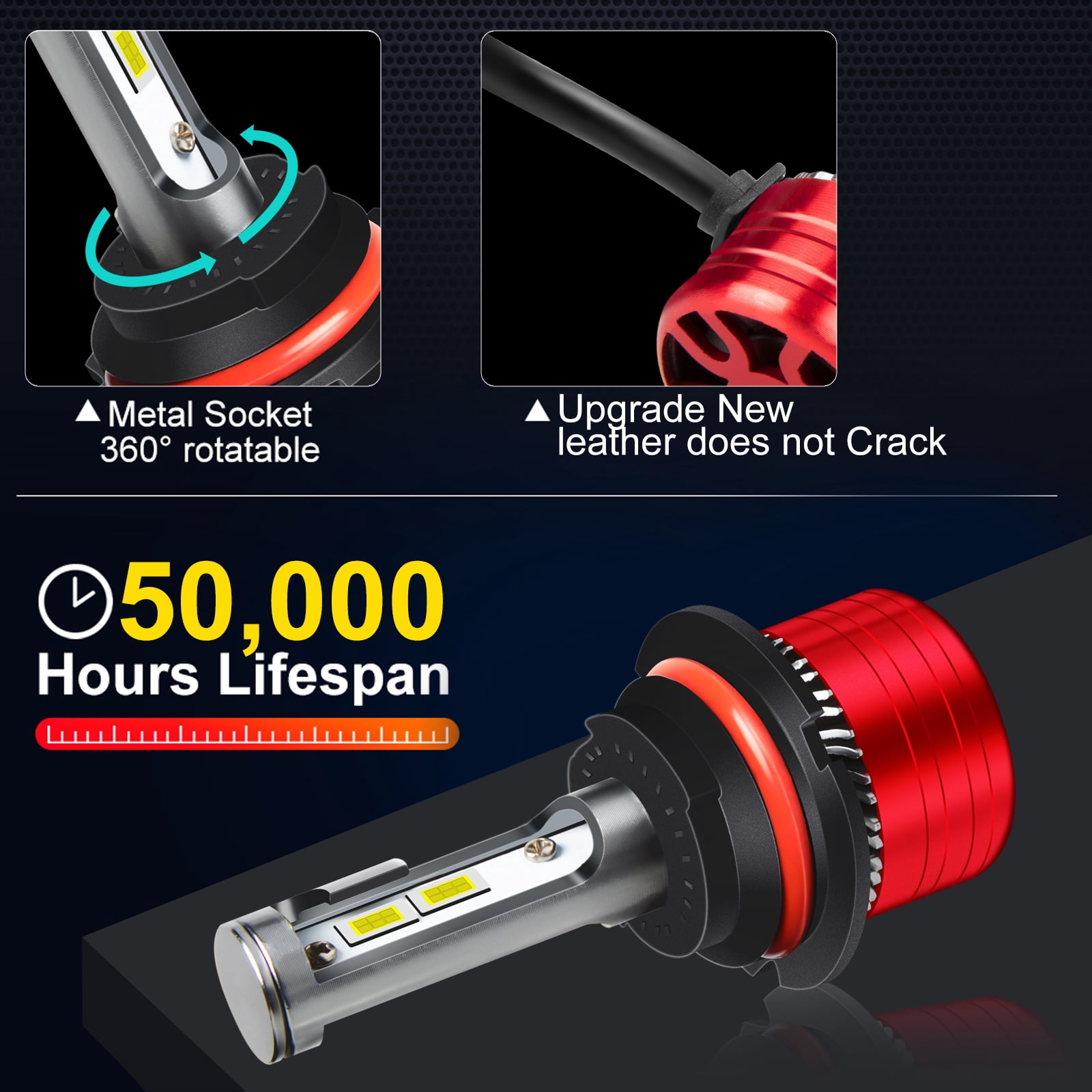 9007/HB5 High Low Beam LED Headlight Bulbs for Hummer H2 2003-2009, 200W 30000LM 6000K 2-Pack